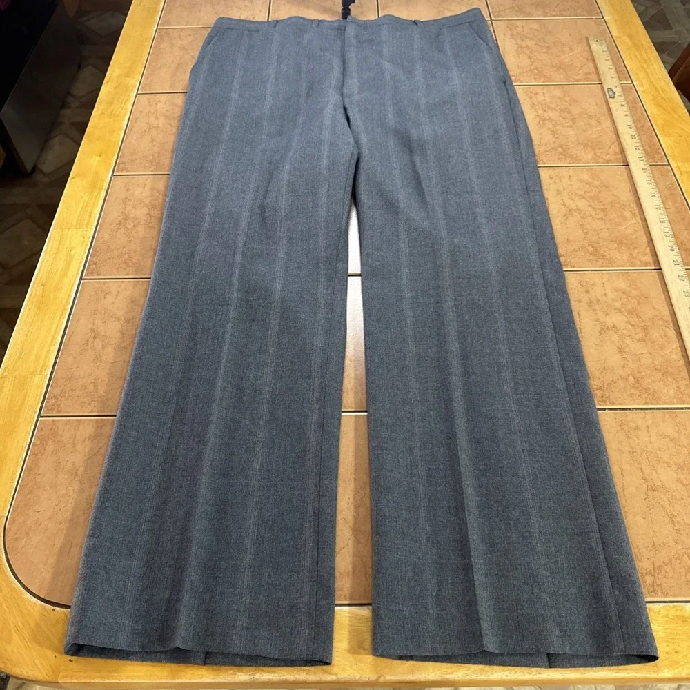 VTG Van Julian 2 Pc Wool Suit Blue Stripe Jacket Sz 44L Pants 38 x 30 USA Made
